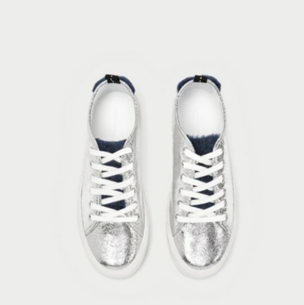 Zara Basic Collection Silver Metallic Sneakers Si… - image 3